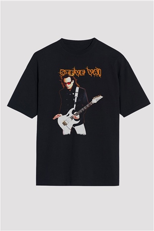 Steve Vai Baskılı Unisex Siyah Oversize Tişört - Tshirt