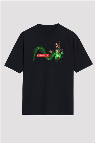 Steve Vai Baskılı Unisex Siyah Oversize Tişört - Tshirt