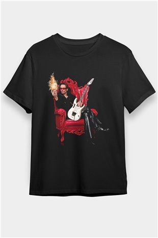 Steve Vai Baskılı Unisex Siyah Tişört - Tshirt