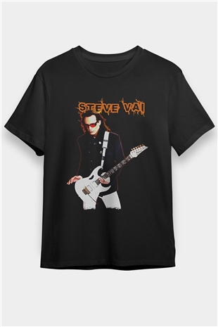 Steve Vai Baskılı Unisex Siyah Tişört - Tshirt
