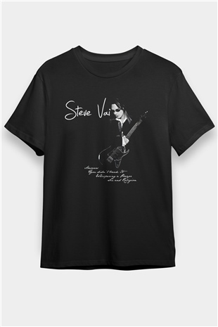 Steve Vai Baskılı Unisex Siyah Tişört - Tshirt