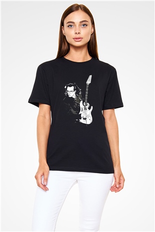 Steve Vai Baskılı Unisex Siyah Tişört - Tshirt