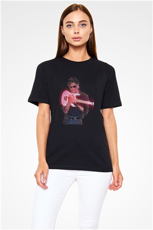 Steve Vai Baskılı Unisex Siyah Tişört - Tshirt