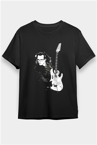 Steve Vai Baskılı Unisex Siyah Tişört - Tshirt