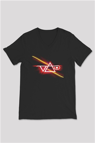 Steve Vai Baskılı Unisex Siyah V Yaka Tişört - Tshirt