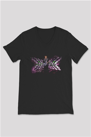 Steve Vai Baskılı Unisex Siyah V Yaka Tişört - Tshirt