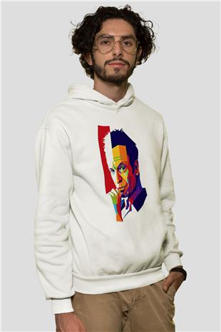 Sting Baskılı Beyaz Unisex Kapüşonlu Sweatshirt