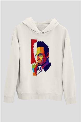 Sting Baskılı Beyaz Unisex Kapüşonlu Sweatshirt