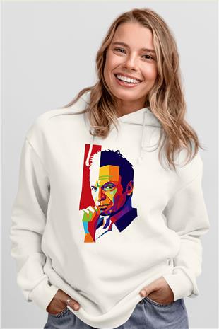 Sting Baskılı Beyaz Unisex Kapüşonlu Sweatshirt