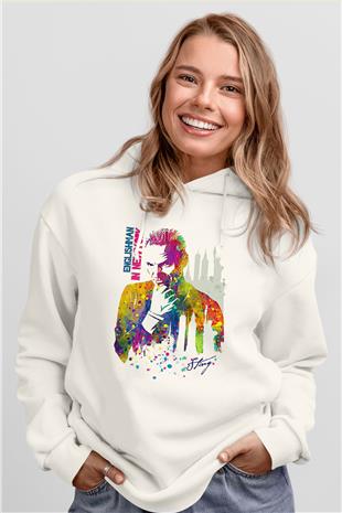 Sting Baskılı Beyaz Unisex Kapüşonlu Sweatshirt