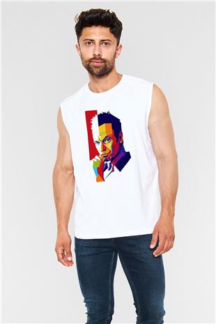 Sting Baskılı Beyaz Unisex Kolsuz Tişört - Tshirt