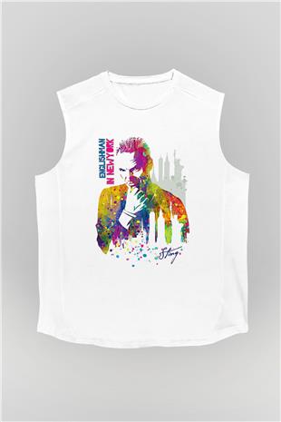 Sting Baskılı Beyaz Unisex Kolsuz Tişört - Tshirt