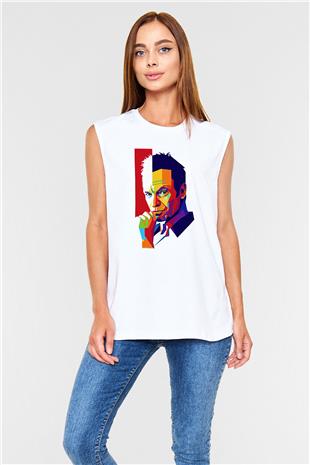 Sting Baskılı Beyaz Unisex Kolsuz Tişört - Tshirt