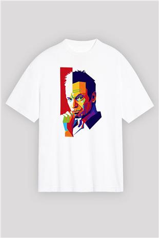 Sting Baskılı Beyaz Unisex Oversize Tişört - Tshirt