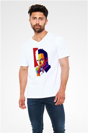 Sting Baskılı Beyaz Unisex V Yaka Tişört - Tshirt