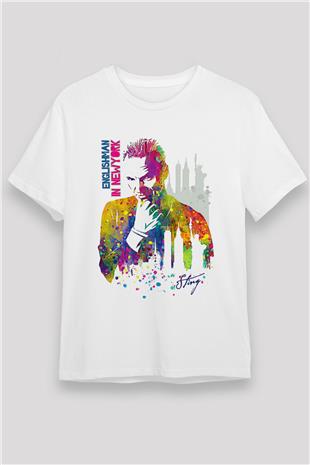 Sting Baskılı Unisex Beyaz Tişört - Tshirt
