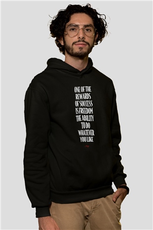 Sting Baskılı Unisex Siyah Kapüşonlu Sweatshirt