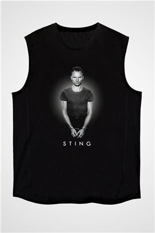 Sting Baskılı Unisex Siyah Kolsuz Tişört - Tshirt