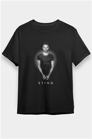 Sting Baskılı Unisex Siyah Tişört - Tshirt