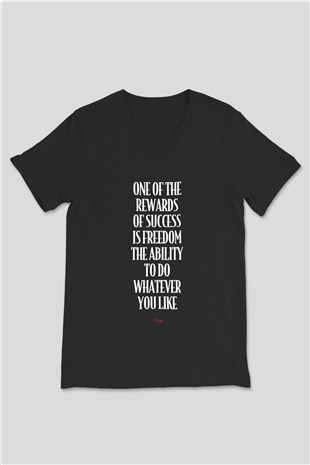 Sting Baskılı Unisex Siyah V Yaka Tişört - Tshirt