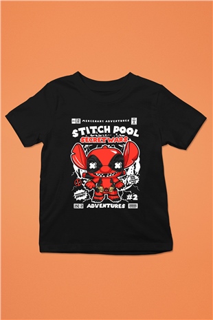 Stitch Pool Secret Wars Baskılı Unisex Siyah Çocuk Tişört