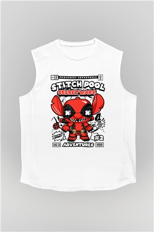 Stitch Pool Secret Wars Baskılı Unisex Beyaz Kolsuz Tişört
