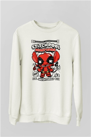 Stitch Pool Secret Wars Baskılı Unisex Beyaz Sweatshirt