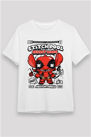 Stitch Pool Secret Wars Baskılı Unisex Beyaz Tişört