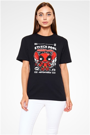 Stitch Pool Secret Wars Baskılı Unisex Siyah Tişört