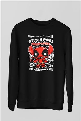 Stitch Pool Secret Wars Baskılı Unisex Siyah Sweatshirt