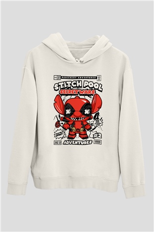 Stitch Pool Secret Wars Baskılı Unisex Beyaz Hoodie