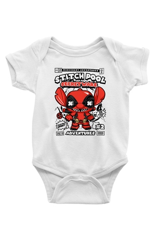 Stitch Pool Secret Wars Baskılı Unisex Beyaz Bebek Body - Zıbın