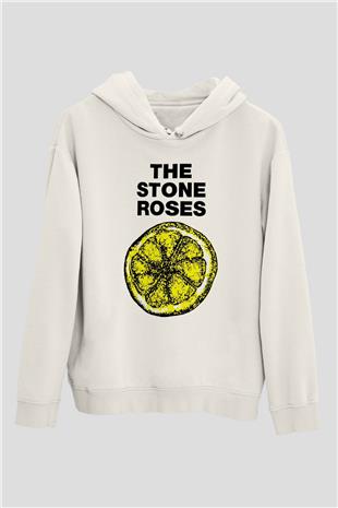 Stone Roses Baskılı Beyaz Unisex Kapüşonlu Sweatshirt