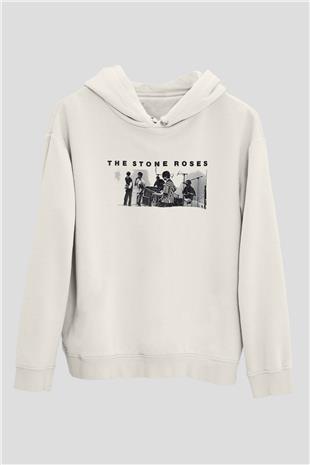 Stone Roses Baskılı Beyaz Unisex Kapüşonlu Sweatshirt