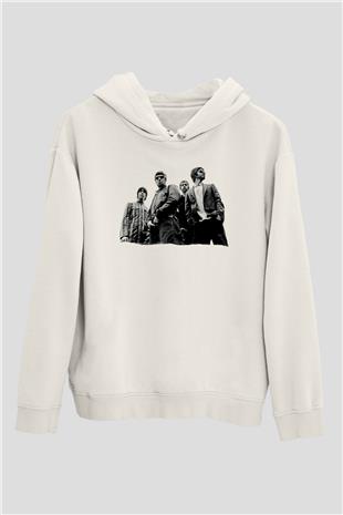 Stone Roses Baskılı Beyaz Unisex Kapüşonlu Sweatshirt