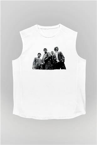 Stone Roses Baskılı Beyaz Unisex Kolsuz Tişört - Tshirt