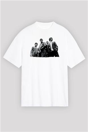 Stone Roses Baskılı Beyaz Unisex Oversize Tişört - Tshirt