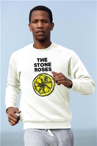 Stone Roses Baskılı Beyaz Unisex Sweatshirt