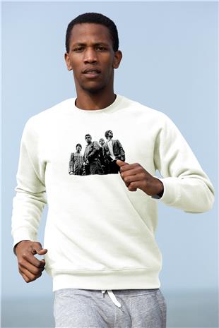 Stone Roses Baskılı Beyaz Unisex Sweatshirt