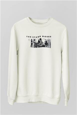 Stone Roses Baskılı Beyaz Unisex Sweatshirt