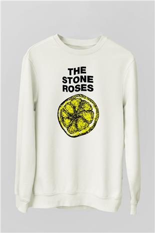 Stone Roses Baskılı Beyaz Unisex Sweatshirt