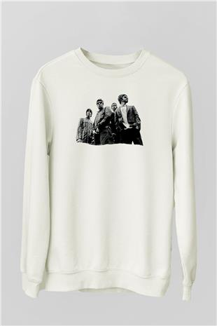 Stone Roses Baskılı Beyaz Unisex Sweatshirt