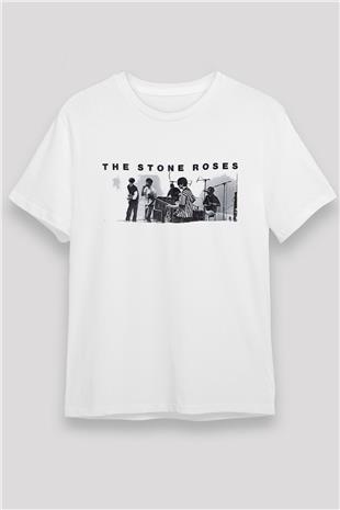 Stone Roses Baskılı Unisex Beyaz Tişört - Tshirt