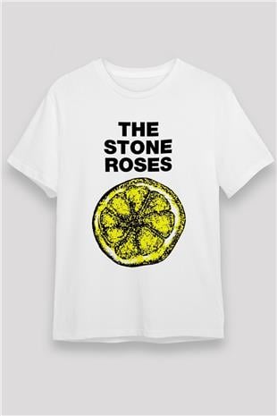 Stone Roses Baskılı Unisex Beyaz Tişört - Tshirt