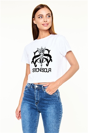 Stone Sour Beyaz Croptop Tişört