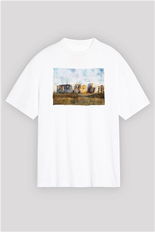 Stonehenge Beyaz Oversize Tişört Oversize T-shirt - TişörtFabrikası