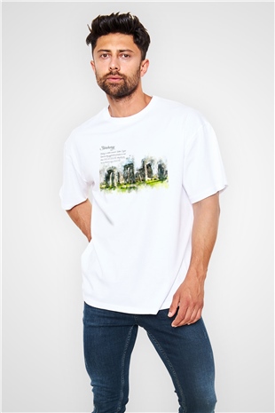Stonehenge Beyaz Oversize Tişört Oversize T-shirt - TişörtFabrikası