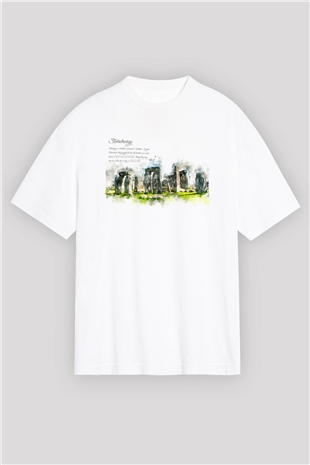 Stonehenge Beyaz Oversize Tişört Oversize T-shirt - TişörtFabrikası