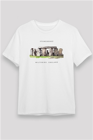 Stonehenge Beyaz Unisex Tişört T-Shirt - TişörtFabrikası