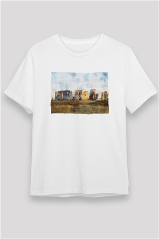 Stonehenge Beyaz Unisex Tişört T-Shirt - TişörtFabrikası